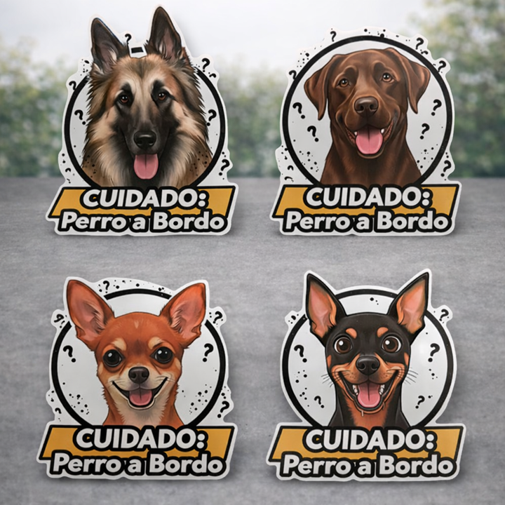 🚗 PEGATINA “CUIDADO: PERRO A BORDO” PERSONALIZADA