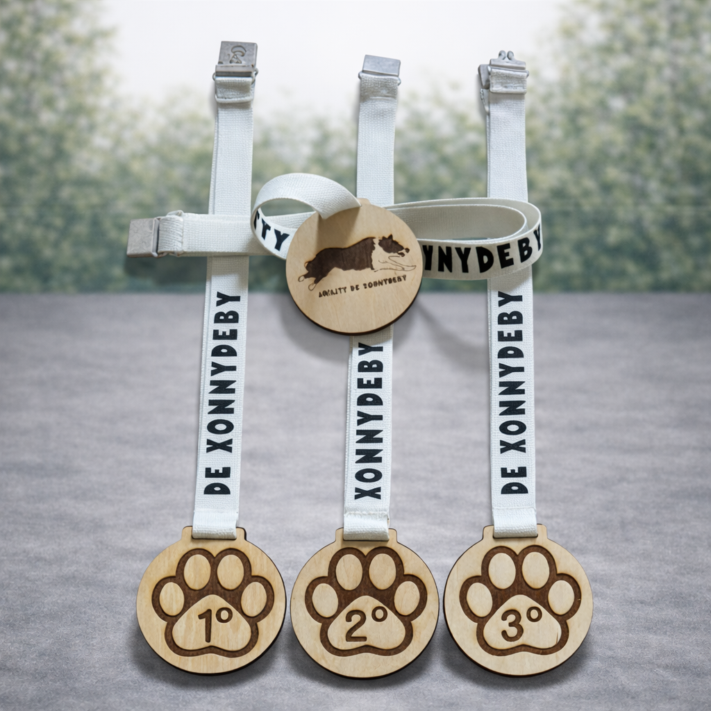 Medalla de bambú personalizada con cordón de algodón