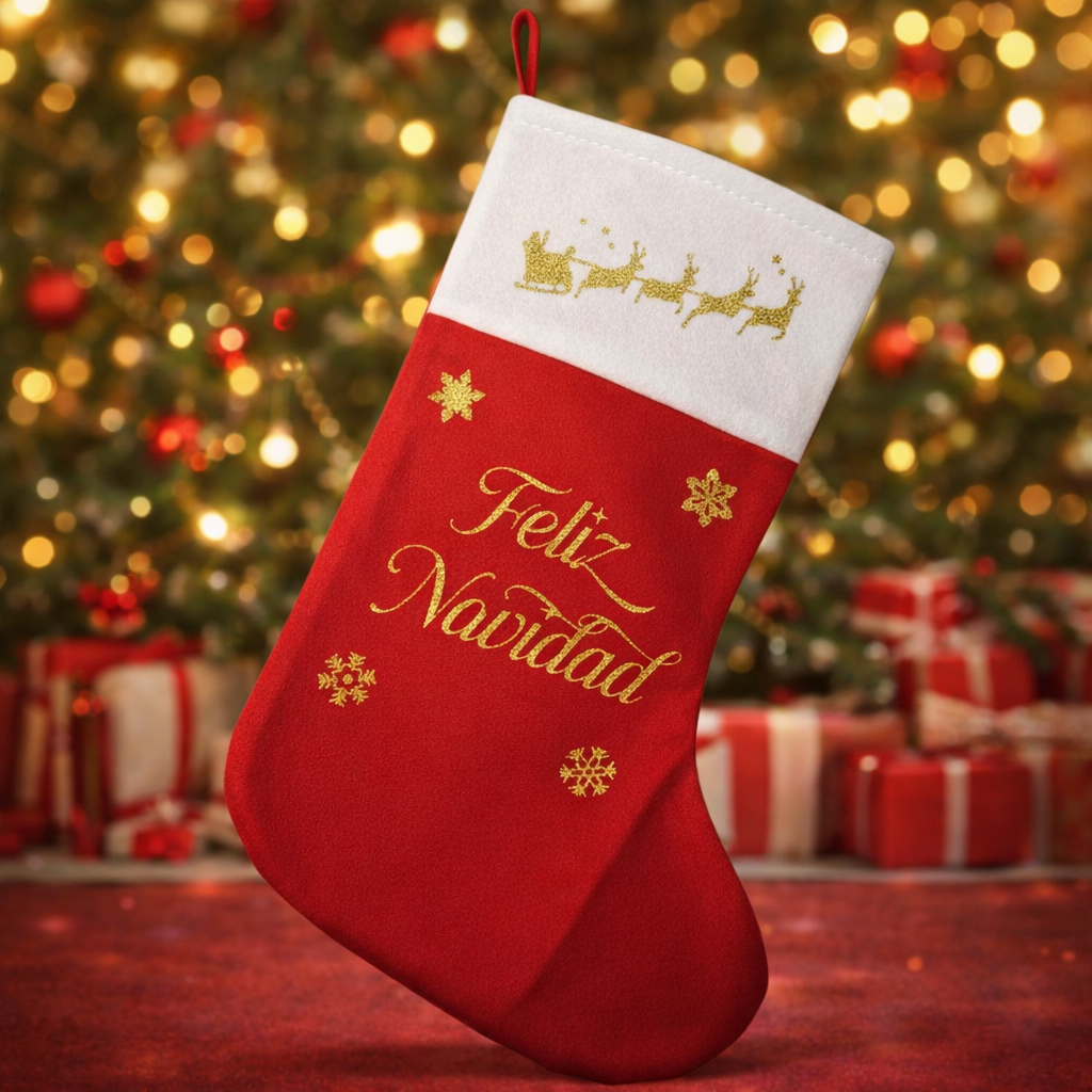 Calcetín navideño personalizado rojo y blanco para regalos