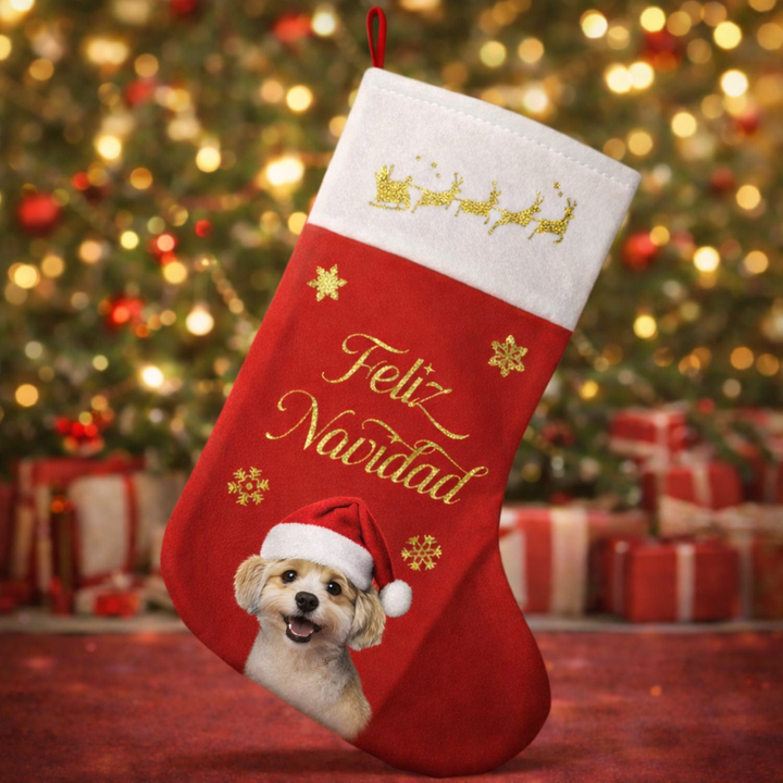 Calcetín navideño personalizado rojo y blanco para regalos